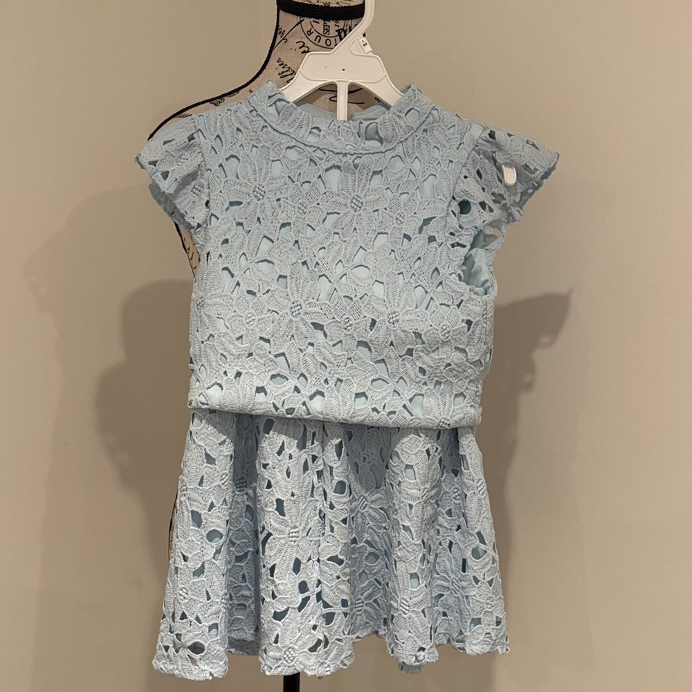Elegant Blue Lace Kids Formal Dress